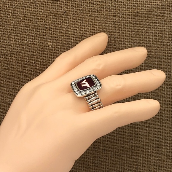 College Spirit Square Rhinestone Stretch Ring - Picture 3 of 4